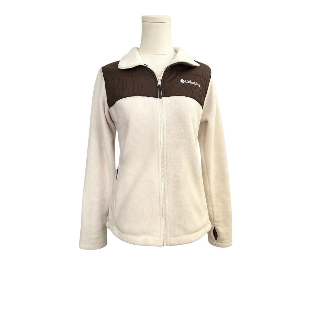 Columbia Women’s Medium Cream & Brown Fleece-Style Zip Up Outdoor Active Jacket